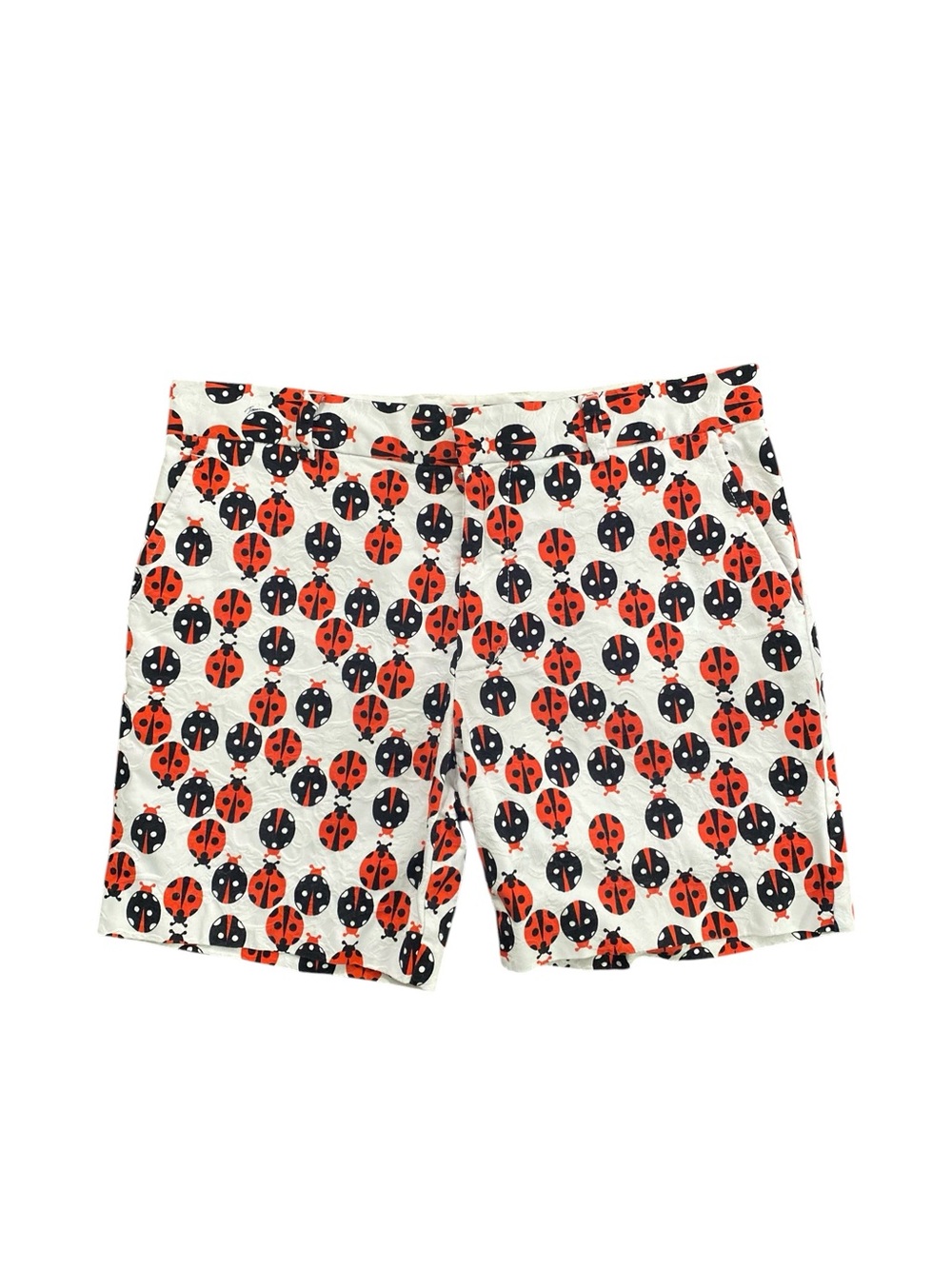 Mr Turk Ladybug Print White Textured Stretch Shorts Size 34